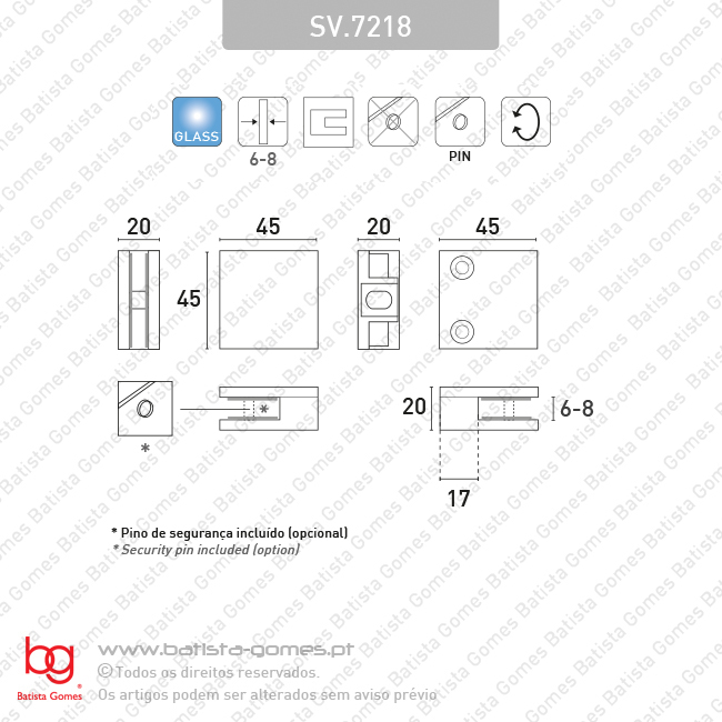Suporte para paineis ou prateleiras em vidro / 6-8mm